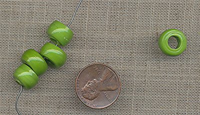 50 VINTAGE GLASS PERIDOT PONY TIRE BEADS