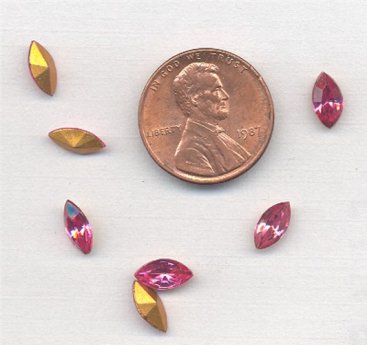 50 VINTAGE GLASS ROSE 8X4MM. NAVETTE GEM JEWELS