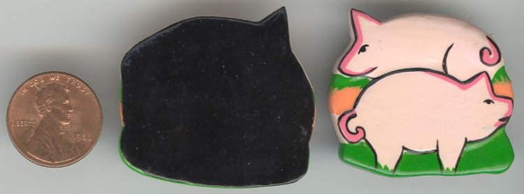 (image for) 6 VINTAGE TWO PIGS PINK HANDPAINTED 36mm FINDINGS
