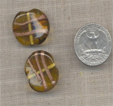 6 VINTAGE AMBER GOLD HANDMADE GLASS BAROQUE DISC BEADS