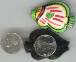 6 VINTAGE HANDPAINTED RED STRIPE FISH BUTTON COVERS
