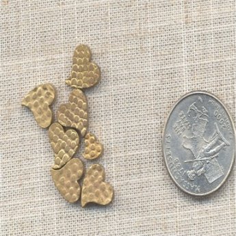 12 VINTAGE BRASS 10mm HEART DIMPLED BEADS