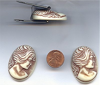 (image for) 6 VINTAGE BROWN IVORY LADY HEAD PROFILE 40x30mm CAMEOS