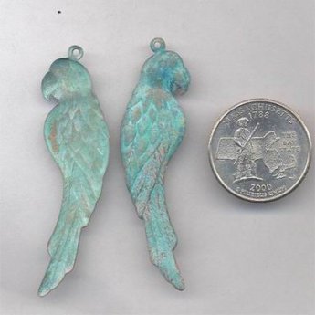 6 VINTAGE BRASS PATINA PARROT 54mm PENDANTS