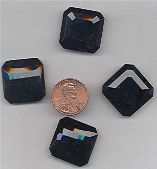 6 VINTAGE GLASS JET SQUARE 22mm JEWELS