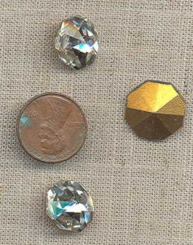 (image for) 6 VINTAGE GLASS CRYSTAL 12mm & 15mm OCTAGON GEMS