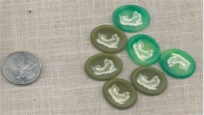 7 VINTAGE EMERALD OLIVINE 25X18mm OVAL LOVERS CAMEOS