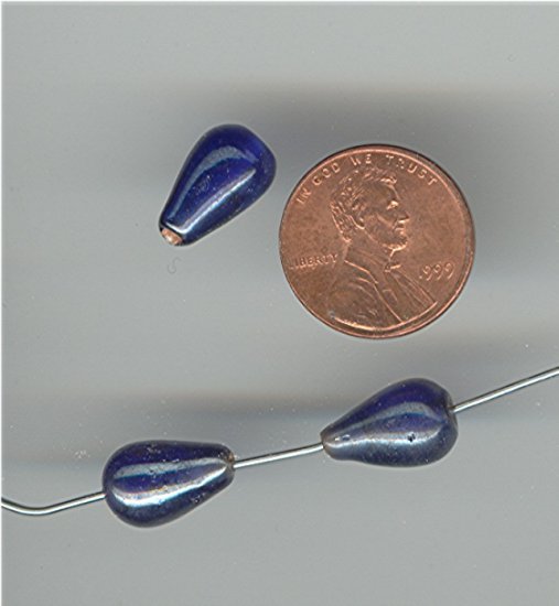 (image for) 50 VINTAGE GLASS 9mm COBALT BLUE AB DROP BEADS