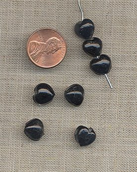 50 VINTAGE GLASS JET 10x9mm SMOOTH HEART BEADS