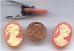 6 VINTAGE CORAL IVORY LADY HEAD 25x18mm OVAL CAMEOS
