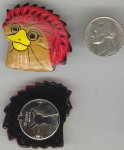 6 VINTAGE HANDPAINTED ROOSTER BUTTON COVERS