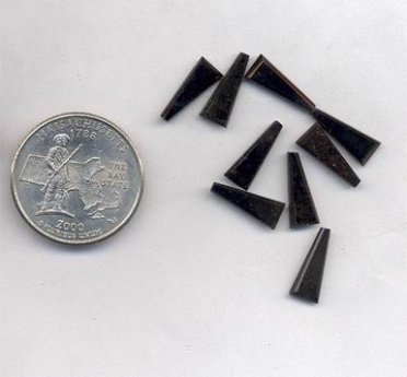 24 VINTAGE JET 13X5mm. GLASS TRIANGLE FACETED 1/2 DRILLED BEADS