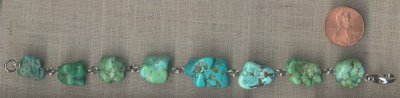 (image for) VINTAGE GENUINE TURQUOISE 7" BEAD NUGGET BRACELET