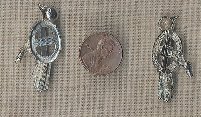 2 VINTAGE SILVER BIRD PINBACK 18x13mm. OVAL SETTINGS