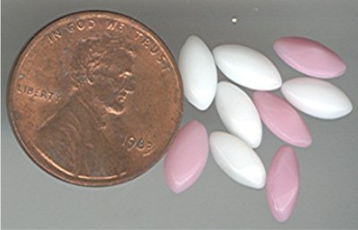 36 VINTAGE PINK WHITE 8X4mm GLASS NAVETTE JEWELS