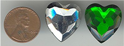 2 VINTAGE EMERALD FACETED 21x19mm HEART JEWELS