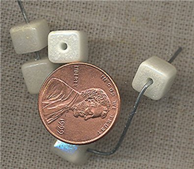 50 VINTAGE GLASS 8mm. WHITE AB SQUARE BEADS