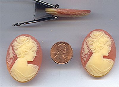 (image for) 6 VINTAGE CORNELIAN LADY HEAD 40x30mm OVAl CAMEOS