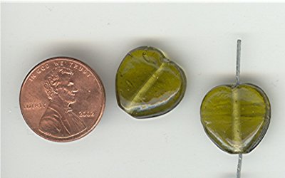 36 VINTAGE GLASS 16x15x8mm. OLIVINE HEART BEADS
