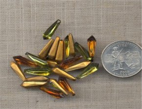 12 VINTAGE TOPAZ OLIVINE 15X5mm GLASS PENTA JEWELS