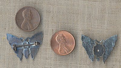 6 VINTAGE SILVER BUTTERFLY 10X8mm OVAL SETTING PINS